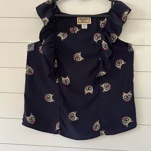 Novelty Cat Print Size M-L Top Ruffle NavyYellowpink Bonanza by Biscuit General